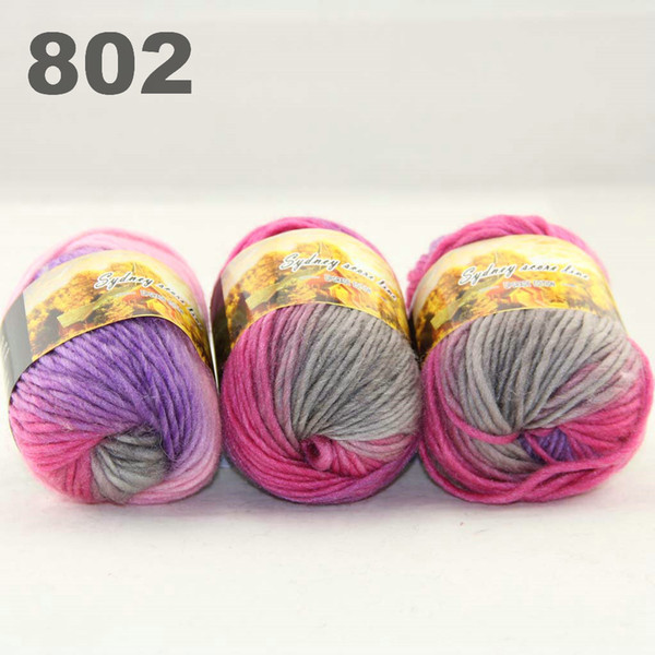 colorful hand-knitted wool line segment dyed coarse lines fancy knitting hats scarves thick line Hot Pink Baby Pink Grey 522-801