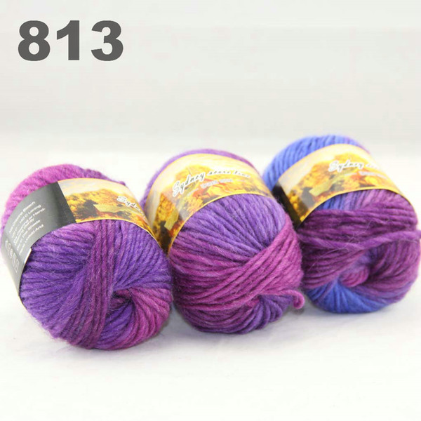 colorful hand-knitted wool line segment dyed coarse lines fancy knitting hats scarves thick line Purple Grey-green Beige 522-814