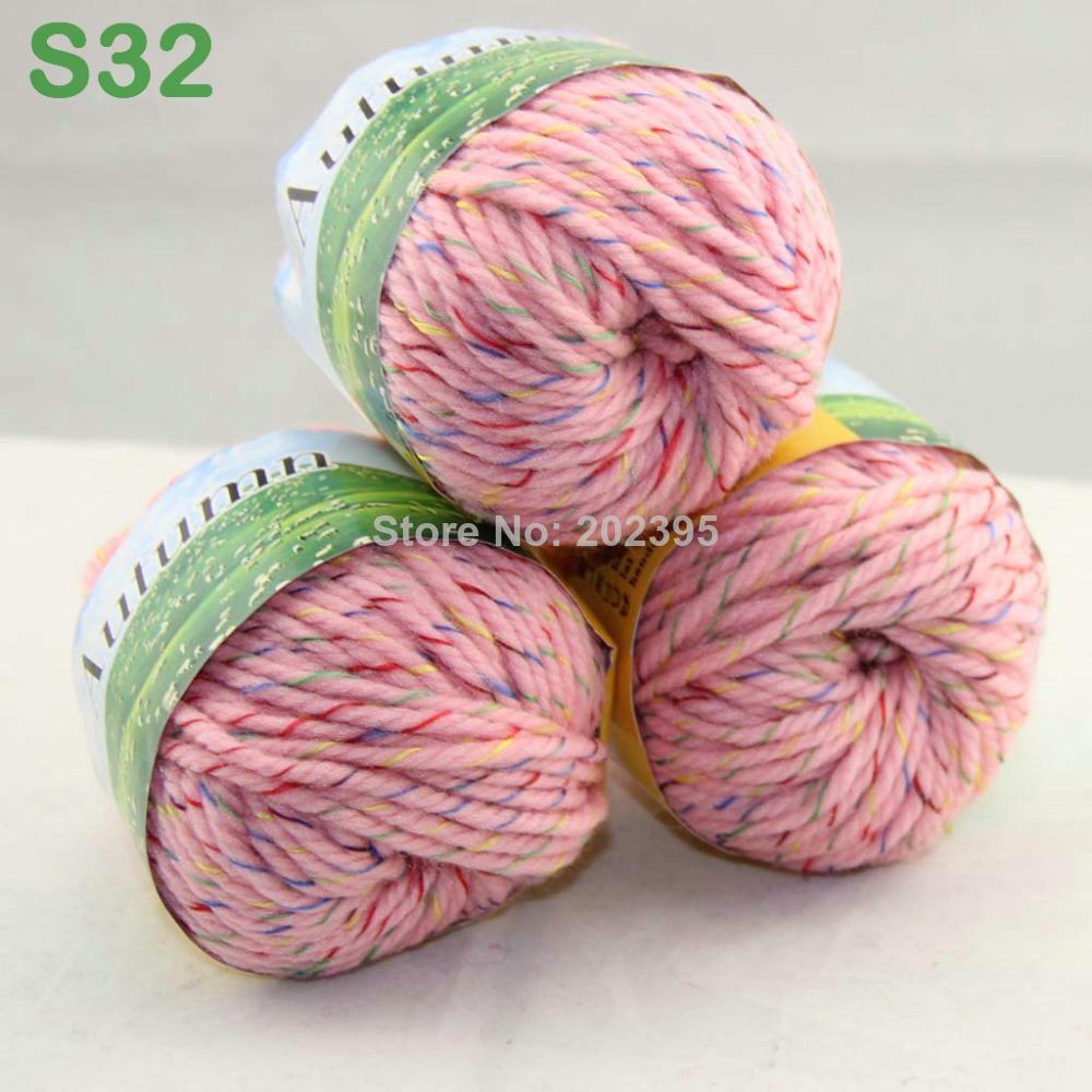 LOT 3 Balls X 50g Chunky Thick Soft Wool Hand Yarn Knitting Rainbow Pink Rose S32