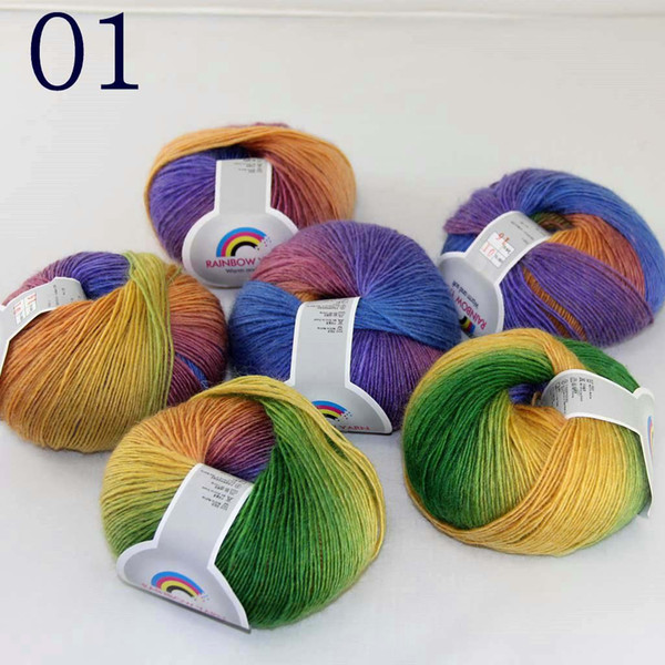 Sale Soft Cashmere Woo 6X50gr ball l Colorful Rainbow Wrap Shawl DIY Hand Knit Yarn Purple Orange Yellow Green 01