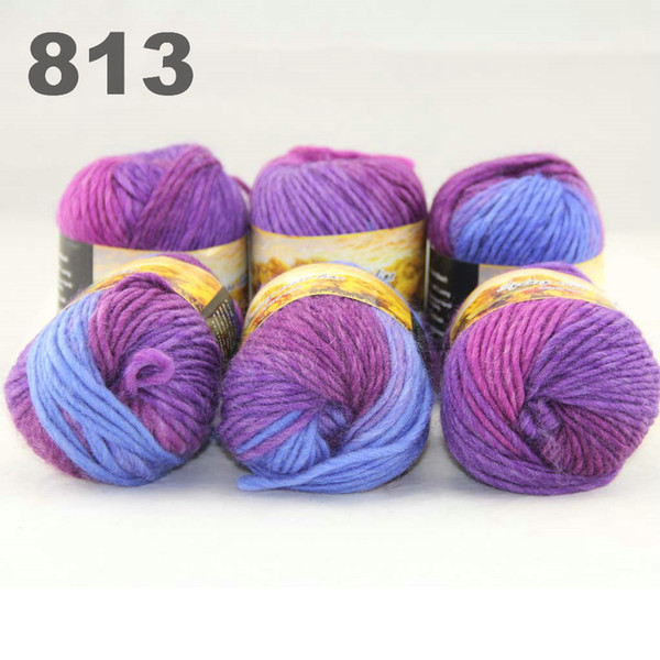 6Xballs Australia colorful hand-knitted wool score yarn segment dyed yarn Blue lilac Pale Pink 522813