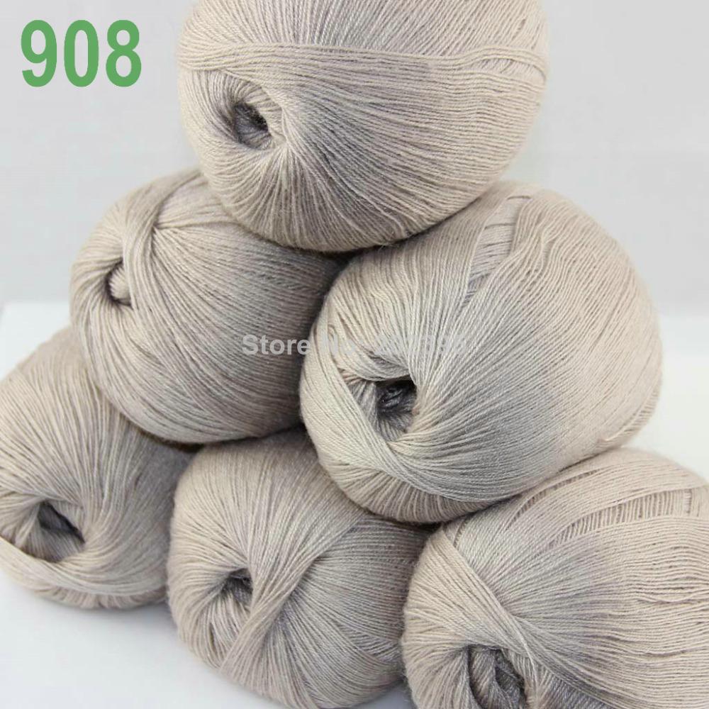 Lot 6 Skeins LACE Soft Acrylic Wool 5% Cashmere Yarn Knitting Biege 908