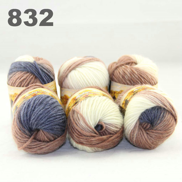 6balls colorful hand-knitted wool segment dyed coarse yarn fancy knitting hats scarves thick line Dark Bronze White Cool Grey 522832