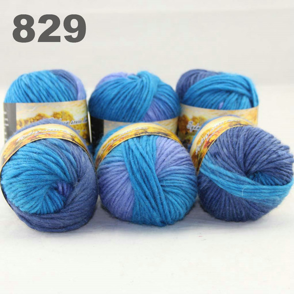 6balls colorful hand-knitted wool segment dyed coarse yarn fancy knitting hats scarves thick line Navy Blue Turquoise 522829