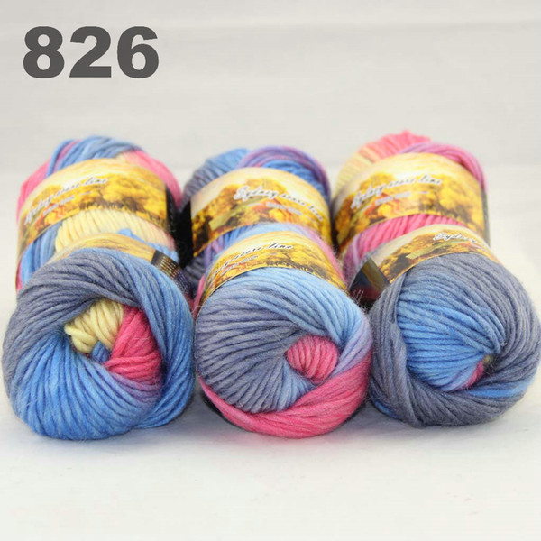 6balls colorful hand-knitted wool segment dyed coarse yarn fancy knitting hats scarves thick line Light Blue Yellow Pink 522826