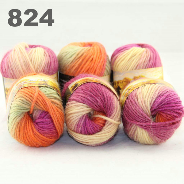 6balls colorful hand-knitted wool segment dyed coarse yarn fancy knitting hats scarves thick line Fushsia Yellow Green 522824