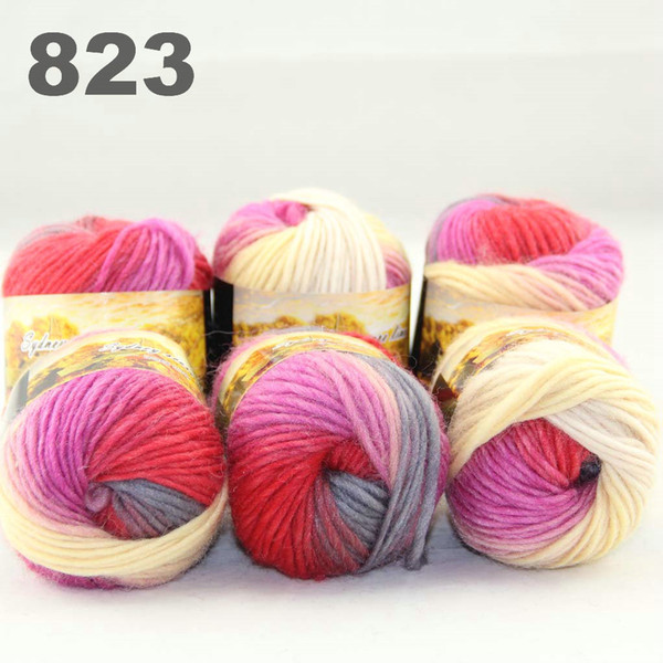 6balls colorful hand-knitted wool segment dyed coarse yarn fancy knitting hats scarves thick line Light Yellow lilac Red 522823