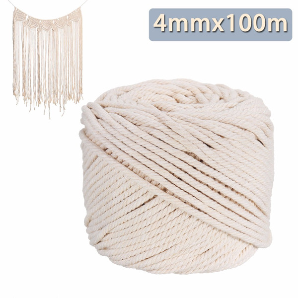 Durable Natural Beige White Macrame Cotton Twisted Cord Rope String DIY Garden Yard Home Textile Accessories Craft 4mmx100m