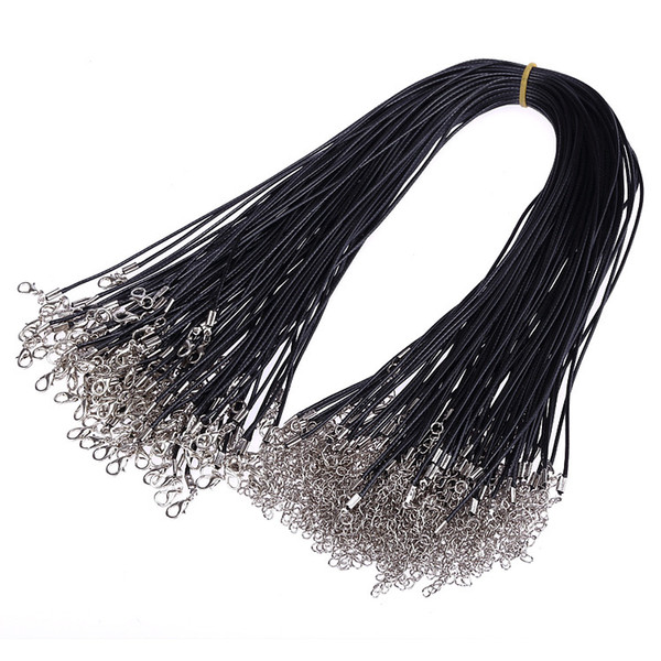 100pcs Black Wax Line Necklace Pendant Charms Cord Beads String Lobster Clasp Strap Rope 1.5mm, 18inch