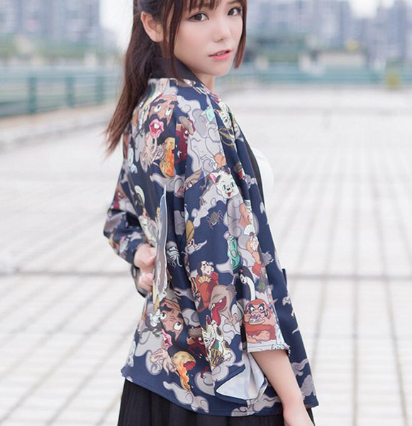 1pc Hyakki Yakou Style Daily Costume Women Japanese Casual Kimono Jacket Cosplay Darkness Lolita Loose Yukata Trench Outwear