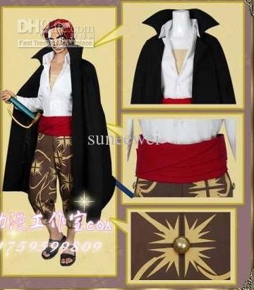 Japanese Cartoon Anime One piece Captain Red Haired Shanks Cosplay Costume Set Cape + Pants + Shirt + Sash