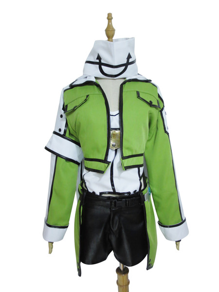 Sword Art Online Asada Shino Green White Black Army Cosplay Costume