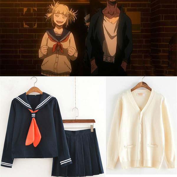 My Hero Academia Himiko Toga Costume Japanese Anime Cosplay Suit School Girl JK Uniform Sweater Cardigan Clothes