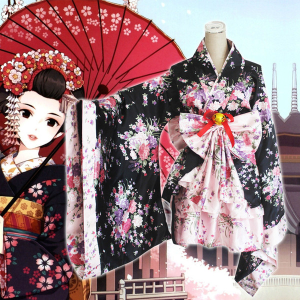 New Heavy Sakura Cosplay Anime Outfit Traditional Japanese Kimono Maid Lolita Cosplay Costume Princess Dress Vestidos