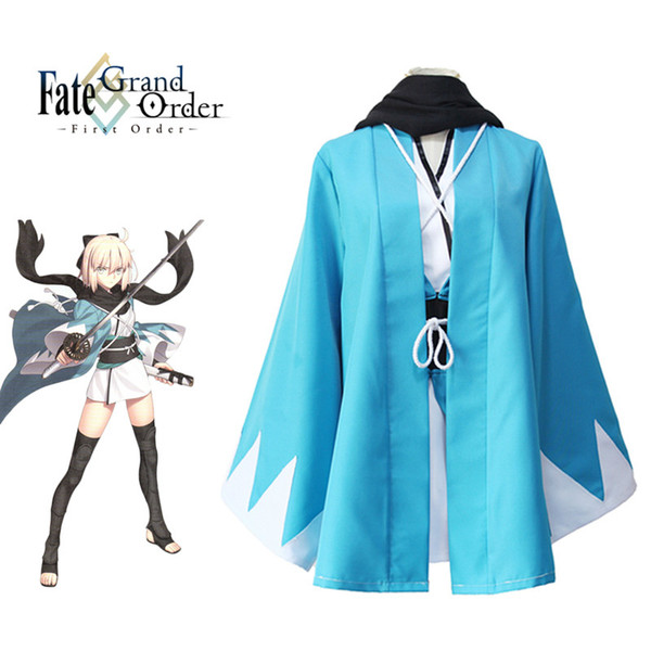 Okita Souji Cosplay Fate Grand Order FGO Sakura Saber Japanese Anime Fate Stay Night Comic Cosplay Halloween Blue Costumes