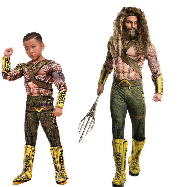 Movie Aquaman Cosplay Arthur Curry Costume Child Jumpsuit Onesie Kids Party Costume