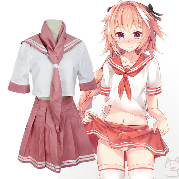 Anime Fate/Grand Order Fate Apocrypha Black Rider Astolfo Sailor Suit Cosplay Costumes Pink Top Skirt Halloween Christmas Uniform