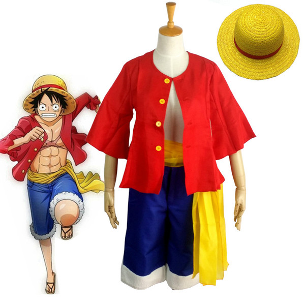 One piece Monkey D. Luffy Cosplay Costumes Shirt Pants Wigs Shoes Summer Clothing Set For Halloween Party Christmas