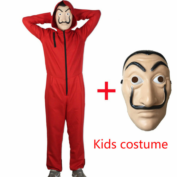 Movie Money Heist The House of Paper La Casa De Papel Cosplay Salvador Dali Costume Kids Bodysuit Halloween Party Costumes with Face Mask