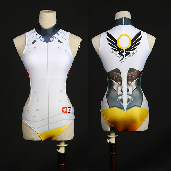 Free Shipping Game Angela Ziegler Swimsuit Cosplay Costume One-pieces Spandex Mercy Bathing Suit