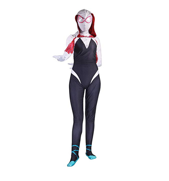 Halloween Unisex Lycra Spandex into The Spider Verse Gwen Stacy Zentai Cosplay Costumes Adult/Kids 3D Style