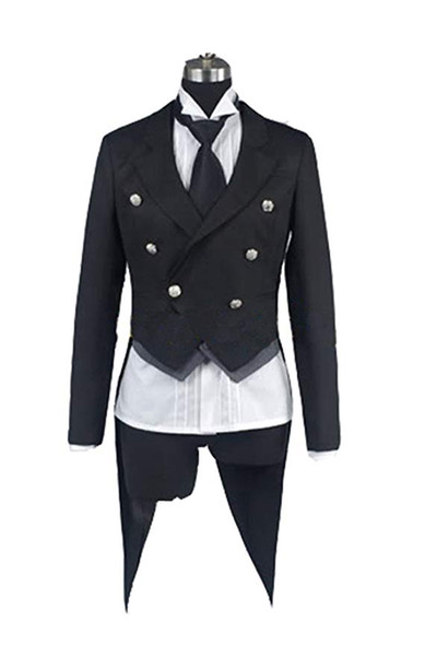 Black Butler Kuroshitsuji Sebastian Michaelis Cosplay Tuxedo Jacket Pants Outfit Uniform