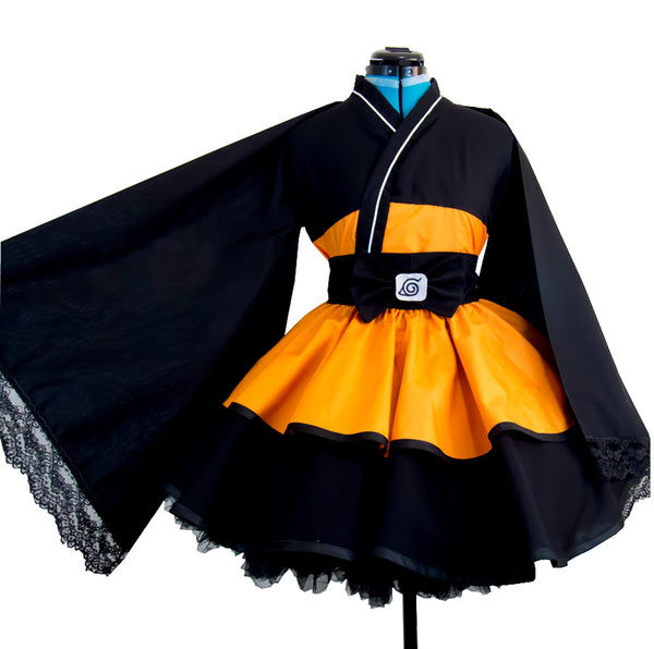 Naruto Shippuden Uzumaki Cosplay Costume Anime Female Lolita Kimono Dress