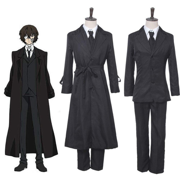 Bungo Stray Dogs Dazai Osamu Cosplay Costume Mens Black Suit Uniform Outfit Coat
