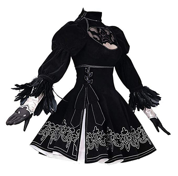 NieR Automata 2B Black Sexy Hollow Lace High Waist Halloween Dress Cosplay Costume