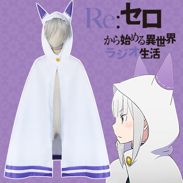 Hot Anima cosplay From Re:Life in a different world from zero Cape Cloak Emilia Cat ears Cape Cloak Cosplay Costumes