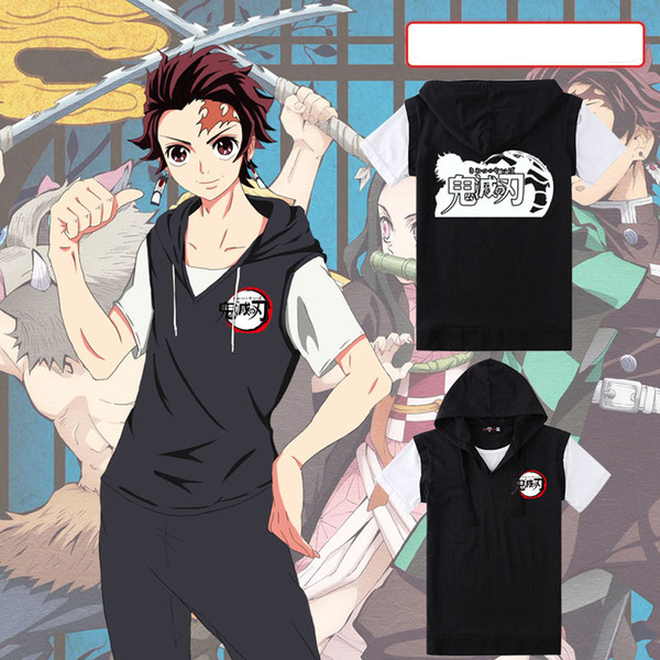 Demon Slayer: Kimetsu no Yaiba Cosplay Unisex Hoodie Short Sleeve Hooded T-shirt Sweatshirt Top Gift