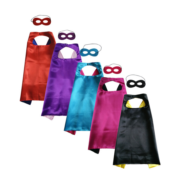 Hot Selling Kids Capes Dual sides 70*70cm kids satin Capes and felt masks Superhero custome capes with mask set