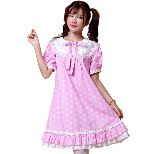 Shanghai Story Women Alice Lolita Angel Pink Cotton Princess Female Dress Lace Sweet Lolita Party Dress for ladies cosplay costume