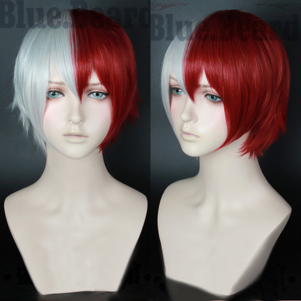 My Boku no Hero Academia Shoto Todoroki Shouto Short Sliver White And Red Heat Resistant Cosplay Costume Wig