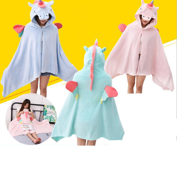 3styles Unicorn cartoon Plush Blanket Cloak kids Toys Gifts Halloween Party cosplay Props Home Decor INS office warm blanket FFA953 10pcs