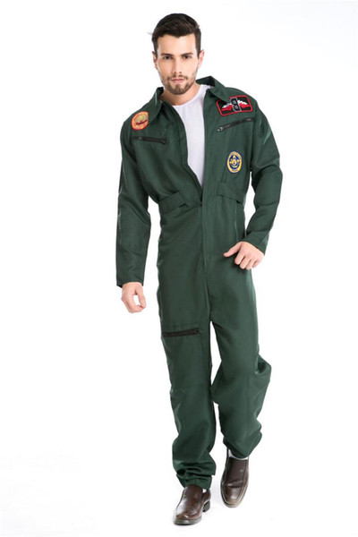 Men's Pilot Costume Male Aviator Wingman Jumpsuit Flight Suit Adult Cosplay Costume