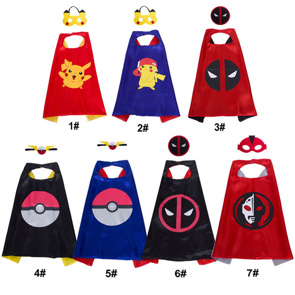 Double Sides 70 Designs 70*70cm Cartoon Kids Superhero Capes For Kids Capes With Mask Christmas Halloween Cosplay Capes Prop Party Costumes