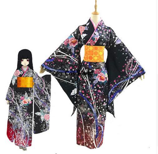 Jigoku Shoujo Enma Ai Kimono Yukata Maid Dress Outfit Uniform Anime Cosplay Costumes