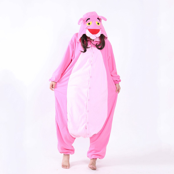 Vecileon Polar Fleece Pink Leopard Animal Women's Men's Onesies Pajamas Cosplay Costume for Halloween Carnival Party