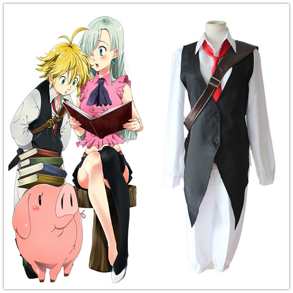 Anime The Seven Deadly Sins Cosplay Costume Meliodas Dragon's Sin of Wrath Shirt+Vest+Pants+Tie Full Set Uniforms