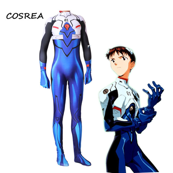 Cosrea Eva Shinji Plugsuit Cosplay Costumes Anime NEON GENESIS EVANGELION EVA Red Jumpsuit Bodysuit Halloween Party Man Kids