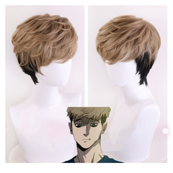 Anime Killing Stalking SangWoo Men Short Linen Brown Black Ombre Heat Resistant Synthetic Short Cosplay Costume Wig