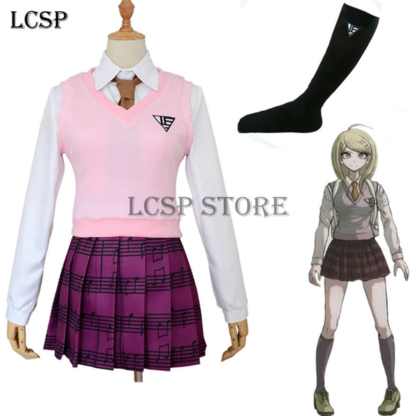 Game New Danganronpa V3 Akamatsu kaede Cosplay Costume Japanese Anime Uniform Suit Clothes Shirt & Vest & Skirt Tie Stocking