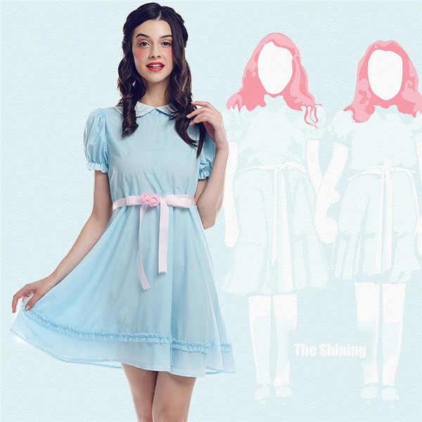 New Halloween Cosplay Costume The Shining Lisa & Louise Burns Grady Twins Adult Kids Blue Girl Party Lolita Dress Gifts