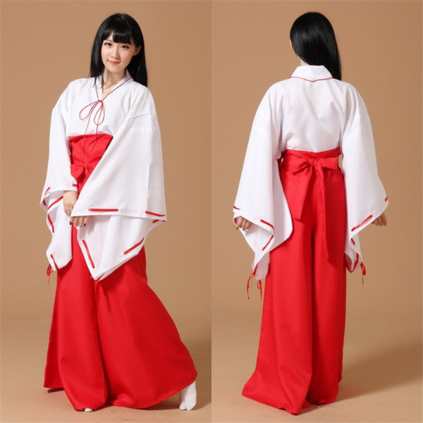 Coshome Inuyasha Kikyou Cosplay Jurk Kostuums Kikyo Pruiken Vrouwen Japanse Kimono Set Zwarte Lange Haar Campanulaceae kimono