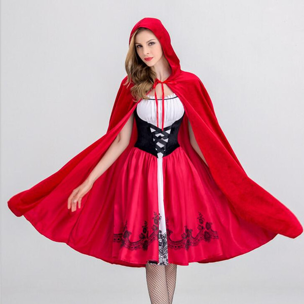 Little Red Riding Hood Costume For Women Fancy Adult Halloween Cosplay Fantasia Dress+Cloak Cosplay Costume For Party