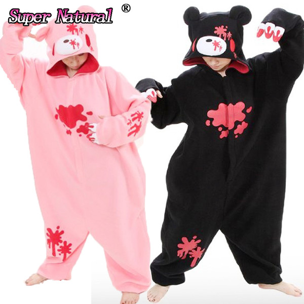 HKSNG Big On Sale High Quality Black Pink Gloomy Blood Bear Fleece Animal Women Onesies Pajamas Adult Cosplay Costume Pyjamas