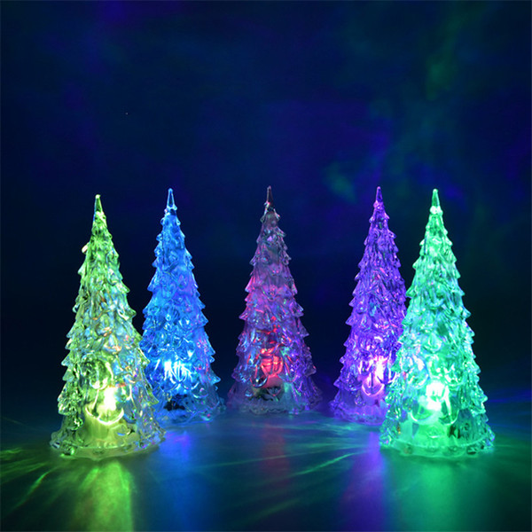 MINI Christmas Tree Led Lights Crystal Clear Colorful Xmas Trees Night Light New Year Party Decora Flash Bed Lamp Ornament Club Sale Cosplay