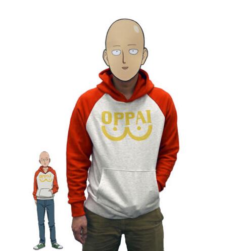 One Punch Man Hero Saitama Oppai Hoodie Cosplay Costume Hooded Jacket Sweatshirts Size S-2XL