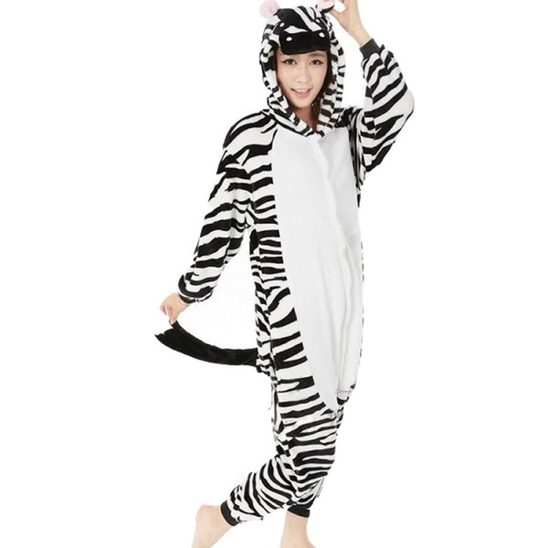 Zebra Unisex Adult Flannel Hooded Pajamas Adults Cosplay Cartoon Animal Onesies Sleepwear For Women Men